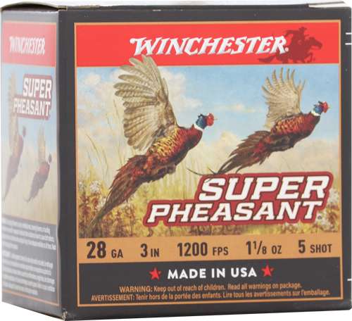 WINCHESTER 28 GA 1-1/8" #5 SUPER PHEASANT HV HB 1-1/8 OZ 25 RD/BX 10 BX/CS