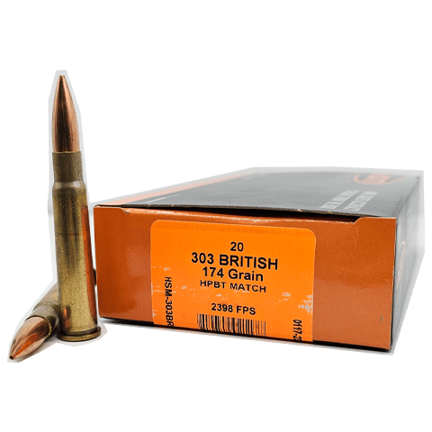 HSM AMMUNITION 303 BRITISH 174GR HPBT MATCH 20RD BOX 20 BOXES PER CASE