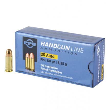 PPU 25 AUTO 50GR FMJ 50RD BOX 20 BOXES PER CASE
