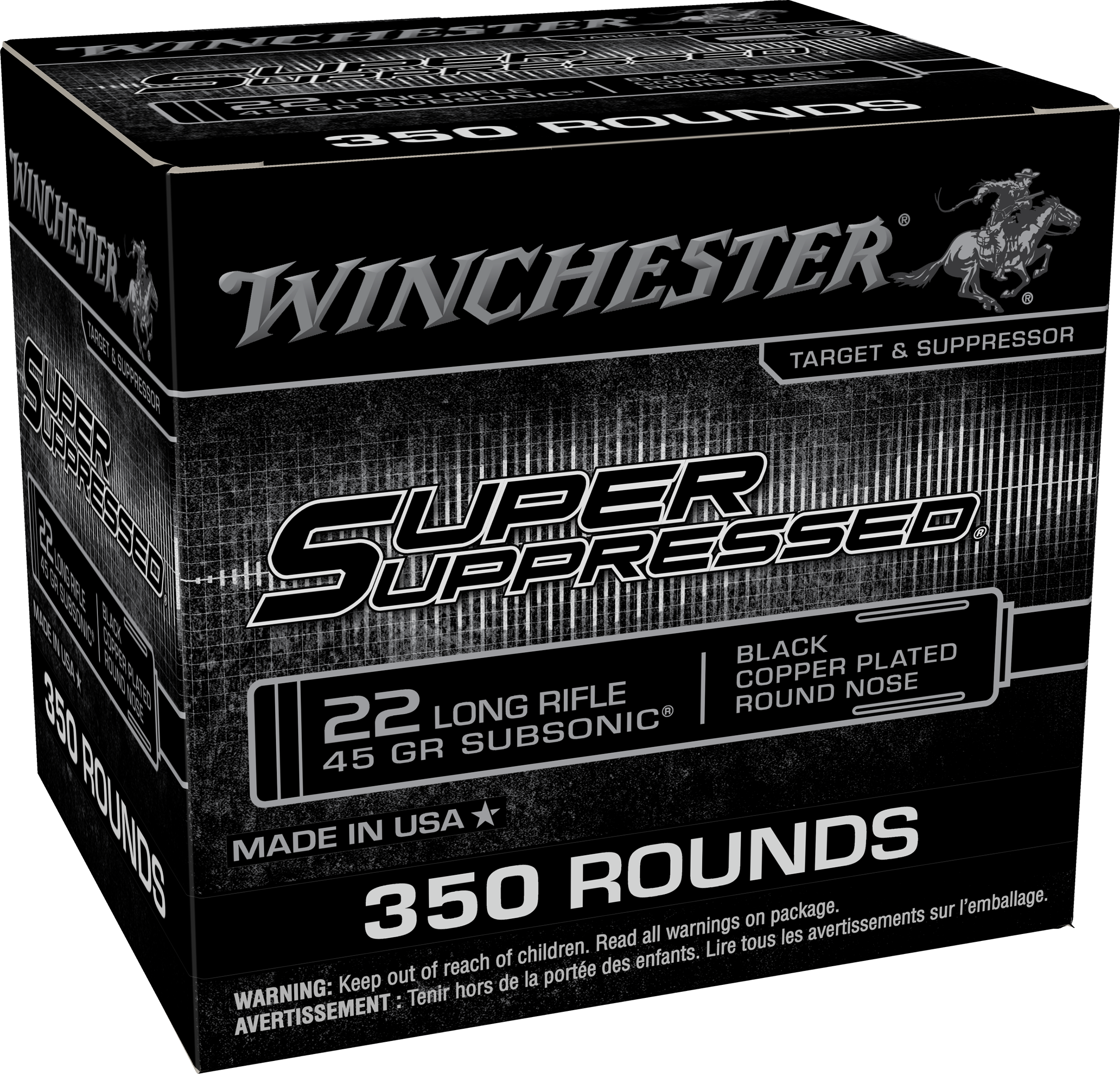 WINCHESTER 22 LR SUPER SUPRESSED RN CP 45 GR SUBSONIC 350RD/BOX 4BX/CS
