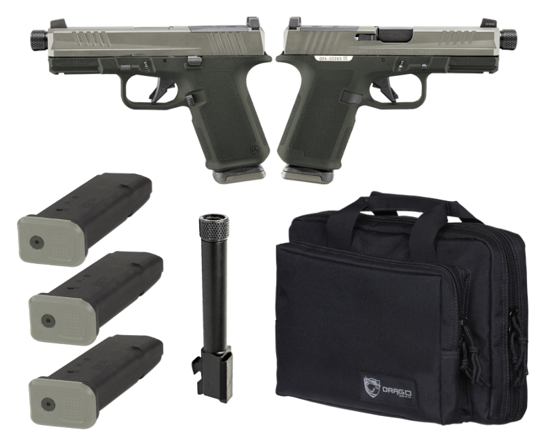 RUGER RXM TACTICAL BUNDLE 9MM PISTOL 4" THREADED, 2 TONE ODG O.R. RANGE BAG, 3-15RD MAGS