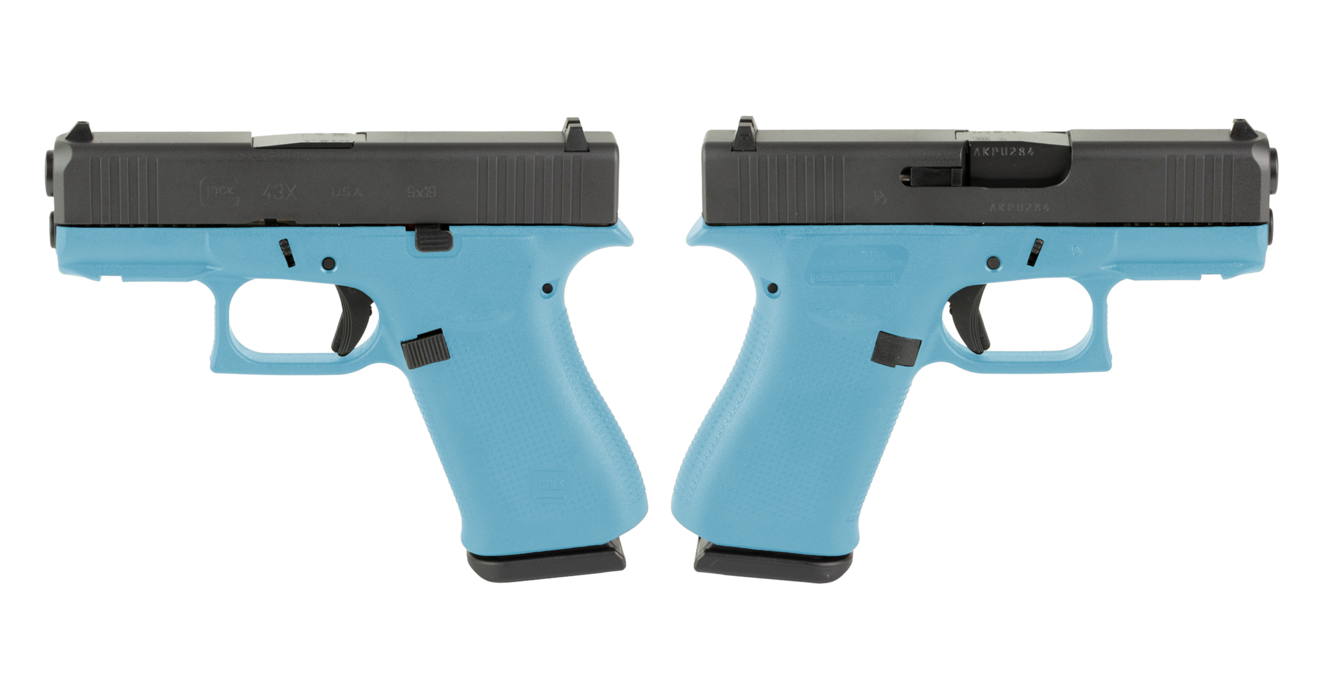 GLOCK G43X 9MM PISTOL 3.41" TIFFANY BLUE NIGHT SIGHTS 2-10RD MAGS