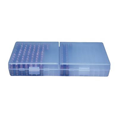 FLIP TOP PISTOL AMMO BOX 9MM-380 ACP 200 ROUND CLEAR BLUE