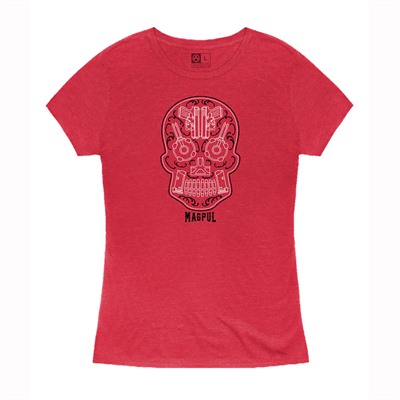 WOMEN'S SUGAR SKULL BLEND T-SHIRT RED HEAHTER 2XL