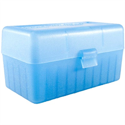 FLIP TOP RIFLE AMMO BOX 220 SWIFT-338 FEDERAL 50 RND BLUE
