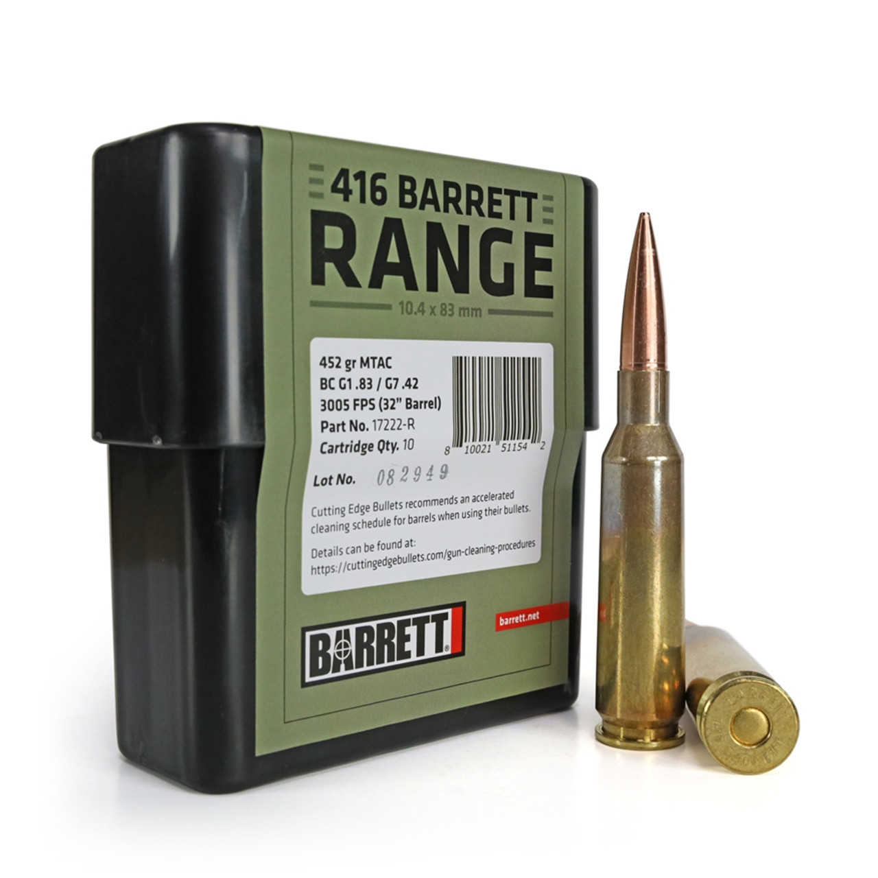 BARRETT FIREARMS AMMO 416BAR 452GR RANGE 10RD
