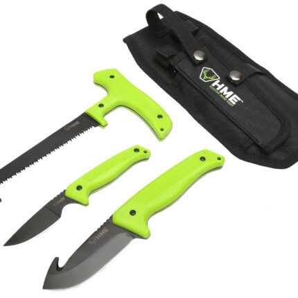 HME KN3PFK 3-Piece Field Kit Fixed 420HC Stainless Steel Black Oxide Thermoplastic Rubber Green 9.50" Gut Hook/8.75" Saw/7.50" Caper