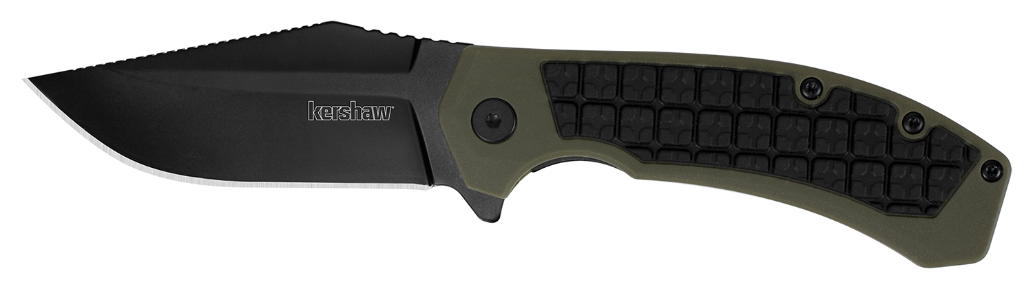 Kershaw 8760 Faultline 3" Folding Drop Point Plain Black Oxide 8Cr13MoV SS Blade Black/OD Green Glass-Filled Nylon Handle Includes Pocket Clip