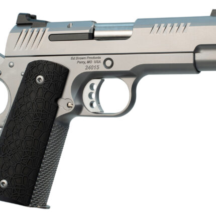 Ed Brown EVOKC9 1911 EVO KC9 9mm Luger 9+1 4" Barrel, Snakeskin Serrated Stainless Steel Bobtail Frame, Serrated Slide w/Recessed Slide Stop, Black G10 Grip
