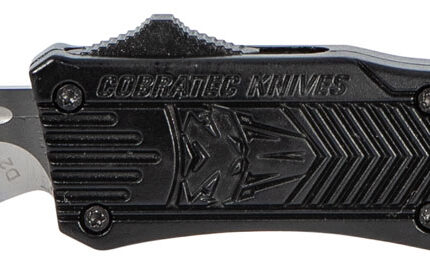 CobraTec Knives SBCTK1SDNS CTK-1  Small 2.75" OTF Drop Point Plain D2 Steel Blade/Black Aluminum Handle Features Glass Breaker Includes Pocket Clip