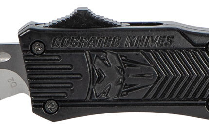 CobraTec Knives SBCTK1SDS CTK-1  Small 2.75" OTF Drop Point Part Serrated D2 Steel Blade/ Black Aluminum Handle Features Glass Breaker Includes Pocket Clip