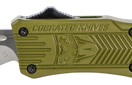 CobraTec Knives SODCTK1SDNS CTK-1  Small 2.75" OTF Drop Point Plain D2 Steel Blade/OD Green Aluminum Handle Features Glass Breaker Includes Pocket Clip