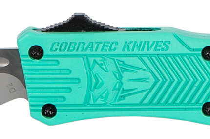 CobraTec Knives STFCTK1SDS CTK-1 Small 2.75" OTF Drop Point Part Serrated D2 Steel Blade/ Tiffany Blue Aluminum Handle Features Glass Breaker Includes Pocket Clip