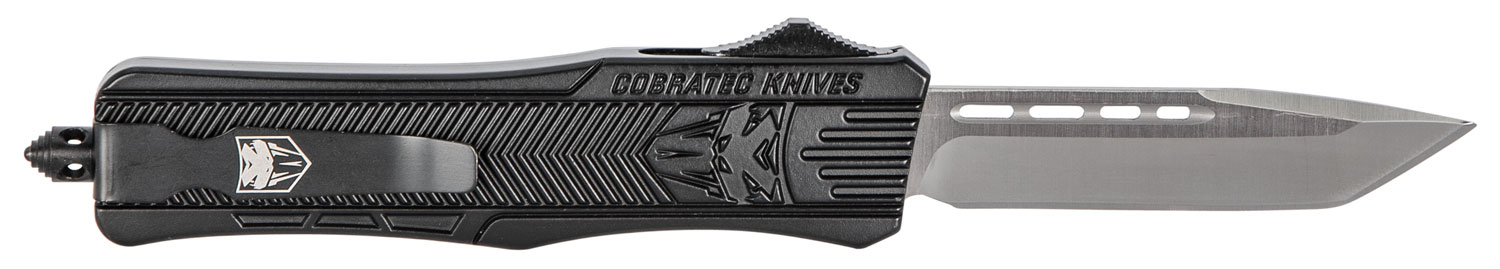 CobraTec Knives MBSTK1MTNS CTK-1 Medium 3" OTF Tanto Plain D2 Steel Blade/Black Aluminum Handle Features Glass Breaker Includes Pocket Clip