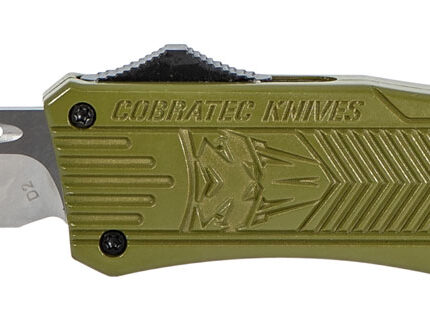 CobraTec Knives MODCTK1MDNS CTK-1  Medium 3" OTF Drop Point Plain D2 Steel Blade/OD Green Aluminum Handle Features Glass Breaker Includes Pocket Clip