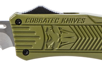 CobraTec Knives MODCTK1MDS CTK-1  Medium 3" OTF Drop Point Part Serrated D2 Steel Blade/OD Green Aluminum Handle Features Glass Breaker Includes Pocket Clip