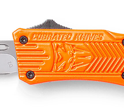 CobraTec Knives SORCTK1SDNS CTK-1  Small 2.75" OTF Drop Point Plain D2 Steel Blade/Orange Aluminum Handle Features Glass Breaker Includes Pocket Clip
