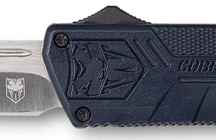 CobraTec Knives NYCTLWDNS Lightweight  3.25" OTF Drop Point Plain D2 Steel Blade/NYPD Blue Aluminum Handle Includes Pocket Clip