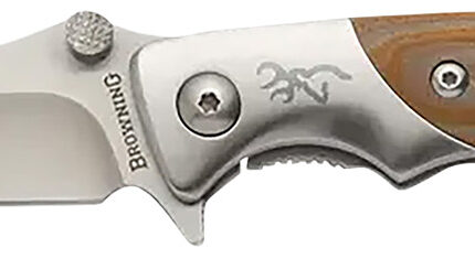 Browning 3220330 Wicked Wing  3.50" Folding Trailing Point Plain Satin 7Cr17MoV SS Blade Amber/Satin G10/SS Handle Includes Pocket Clip