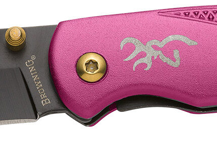 Browning 3220343 Prism 3  EDC Folding 2.38" Plain Black Oxide 7Cr17MoV SS Blade, Plum w/Brass Accents & Logo Anodized Aluminum Handle, Includes Pocket Clip
