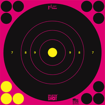 Pro-Shot 8BPINK6PK SplatterShot Self-Adhesive Paper Black/Pink 8" Bullseye 6 Pack