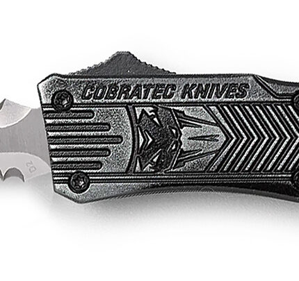 CobraTec Knives SSWCTK1SDAG2SS CTK-1 2.75" OTF Part Serrated D2 Steel Blade/Stonewashed Aluminum Handle Features Glass Breaker Includes Pocket Clip
