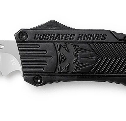 CobraTec Knives LBCTK1LDS CTK-1 Large 3.75" OTF Drop Point Part Serrated D2 Steel Blade/ Black Aluminum Handle Features Glass Breaker Includes Pocket Clip