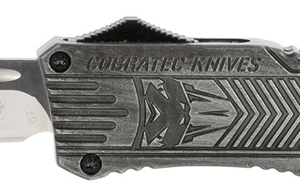 CobraTec Knives LSWCTK1LDNS CTK-1 Large 3.75" OTF Drop Point Plain D2 Steel Blade/ Stonewashed Aluminum Handle Features Glass Breaker Includes Pocket Clip
