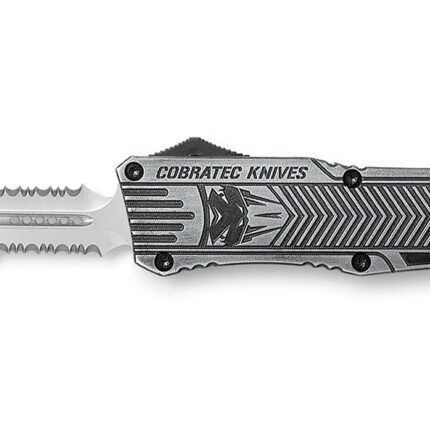CobraTec Knives LSWCTK1LDG2SS CTK-1 Large 3.75" OTF Dagger Part Serrated D2 Steel Blade/ Stonewashed Aluminum Handle Features Glass Breaker Includes Pocket Clip