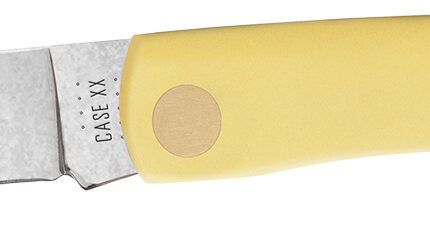 Case 00032 Sod Buster Jr.  2.80" Folding Skinner Plain Tumble Polish Chrome Vanadium Steel Blade/Yellow Synthetic Handle