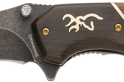 Browning 3220392 Hunter  Large 3.50" Folding Drop Point Plain Black Oxide Stonewashed 440C SS Blade/Brown Jigged Hardwood Walnut Handle Includes Pocket Clip
