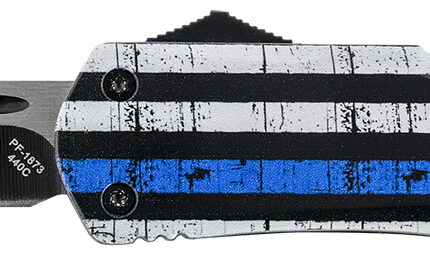Templar Knife LBTB231 Gen II Back The Blue Large 3.50" OTF Tanto Plain Black Oxide Stonewashed 440C SS Blade, 5.25" Black & White w/Blue Line Aluminum Handle, Glass Breaker