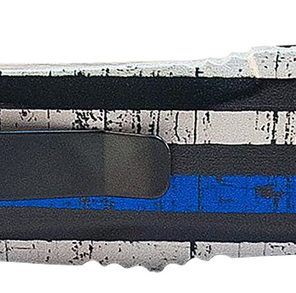 Templar Knife LBTB131 Gen II Back The Blue Large 3.50" OTF Dagger Plain Black Oxide Stonewashed 440C SS Blade, 5.25" Black & White w/Blue Line Aluminum Handle, Glass Breaker