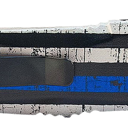 Templar Knife MBTB131 Gen II Back The Blue Slim 3.43" OTF Dagger Plain Black Oxide Stonewashed 440C SS Blade, 5.05" Black & White w/Blue Line Aluminum Handle, Glass Breaker