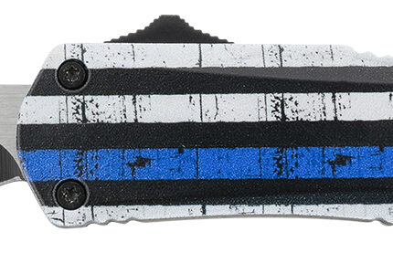 Templar Knife SBTB231 Gen II Back The Blue Small 2.69" OTF Tanto Plain Black Oxide Stonewashed 440C SS Blade, 4.31" Black & White w/Blue Line Aluminum Handle, Glass Breaker