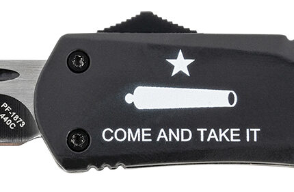Templar Knife LCATI331 Gen II Come And Take It Large 3.50" OTF Drop Point Plain Black Oxide Stonewashed 440C SS Blade, 5.25" Black "Come And Take It" Aluminum Handle, Glass Breaker