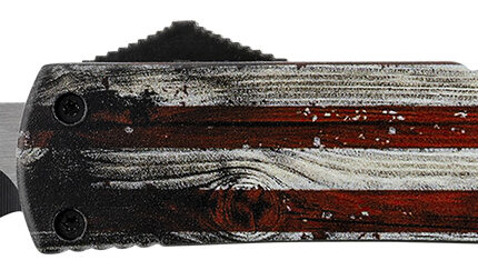 Templar Knife MWUS231 Gen II Wood US Flag Slim 3.43" OTF Tanto Plain Black Oxide Stonewashed 440C SS Blade, 5.05" Painted Wood Grain US Flag Aluminum Handle, Glass Breaker