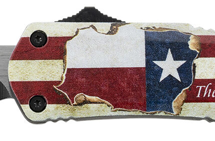 Templar Knife STX531 Gen II Texan Small 2.25" OTF Tanto Part Serrated Black Oxide Stonewashed 440C SS Blade, 4.31" Texas Flag Aluminum Handle, Glass Breaker