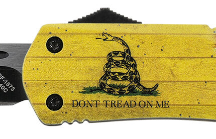 Templar Knife LDTOM231 Gen II Don't Tread On Me Large 3.50" OTF Tanto Plain Black Oxide Stonewashed 440C SS Blade, 5.25" Yellow w/Flag & "Don't Tread On Me" Aluminum Handle, Glass Breaker