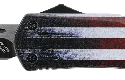 Templar Knife LUS331 Gen II US Flag Large 3.50" OTF Drop Point Plain Black Oxide Stonewashed 440C SS Blade, 5.25" US Flag Aluminum Handle, Glass Breaker
