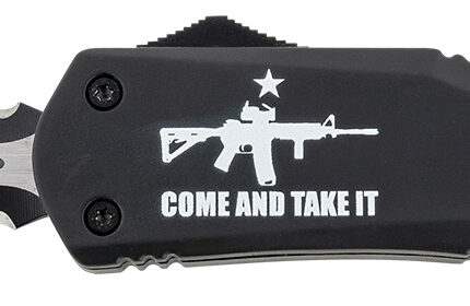 Templar Knife LAR15431 Gen II Come And Take It Large 3.50" OTF Dagger Part Serrated Black Oxide Stonewashed 440C SS Blade, 5.25" Black w/ "Come And Take It" AR-15 Gun Aluminum Handle, Glass Breaker