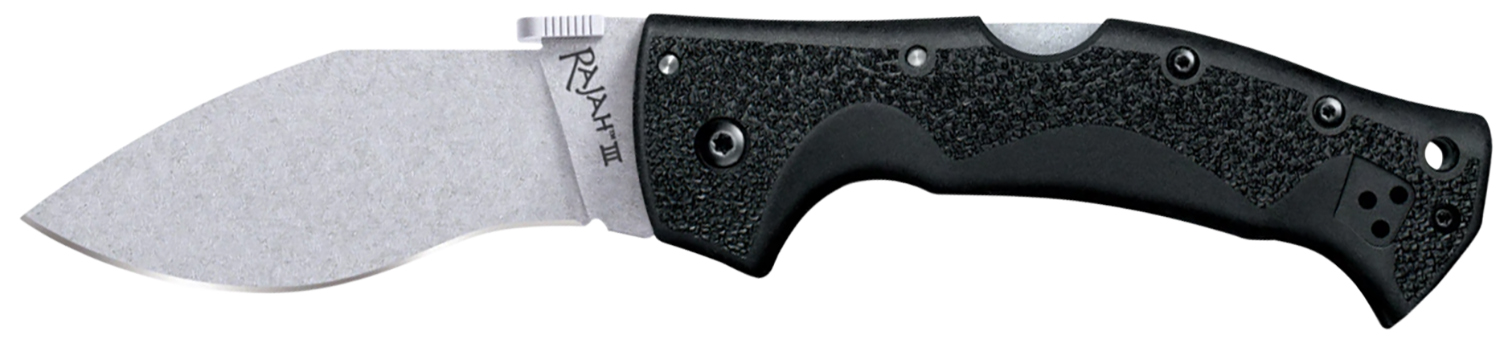 Cold Steel CS62JM Rajah III 3.50" Folding Drop Point Plain Stone Washed AUS-10A SS Blade/Black Griv-Ex Handle Includes Pocket Clip