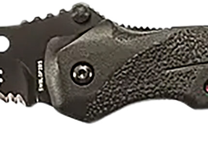 Smith & Wesson Knives SWBLOP2BSCP Black Ops  3.40" Folding Drop Point Part Serrated 4034 SS Blade Black Includes Pocket Clip