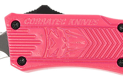 CobraTec Knives SPKCTK1SDAGNS CTK-1  Small 2.75" OTF Dagger Plain D2 Steel Blade, Pink Aluminum Handle Features Glass Breaker