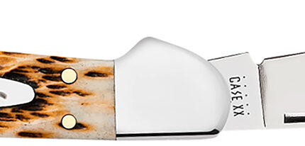 Case 00133 CopperLock  Mini 2.72" Folding Clip Point Plain Mirror Polished Tru-Sharp SS Blade/Peach Seed Jigged Amber Bone Handle