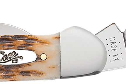 Case 00263 Canoe  2.60"/1.97" Folding Spear/Pen Plain Mirror Polished Chrome Vanadium Steel Blade/Peach Seed Jigged Amber Bone Handle