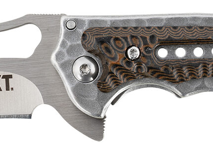 CRKT 5460 Fossil  Compact 3.41" Folding Drop Point Plain Satin 8Cr13MoV SS Blade, Brown G10/SS Handle, Includes Pocket Clip