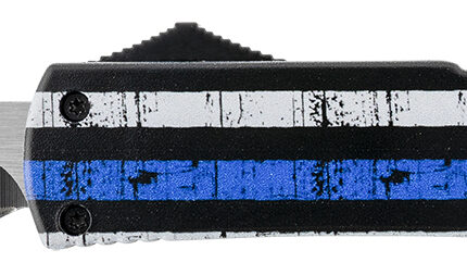 Templar Knife MBTB231 Gen II Back The Blue Slim 3.43" OTF Tanto Plain Black Oxide Stonewashed 440C SS Blade, 5.05" 4.31" Black & White w/Blue Line Aluminum Handle, Glass Breaker