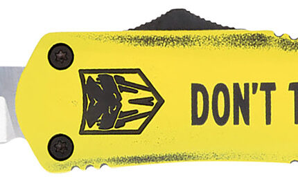 CobraTec Knives MDTOMFS3DNS FS-3 Don't Tread On Me Medium 3" OTF Drop Point Plain D2 Steel Blade Yellow w/"Don't Tread On Me" Aluminum Cerakoted Handle Features Glass Breaker Includes Pocket Clip