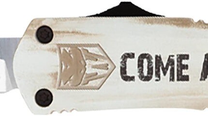 CobraTec Knives MCATIFS3TNS FS-3 Come And Take It 3" OTF Tanto Plain D2 Steel Blade/White w/"Come And Take It" Cerakoted Aluminum Handle Features Glass Breaker Includes Pocket Clip